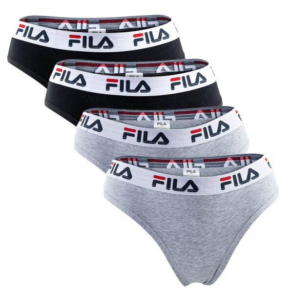 FILA Ladies Brazilian Briefs - 4 Pack, Logo Waistband, Cotton Stretch, Solid Colour Black/Grey XL (X-Large)