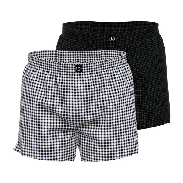bugatti mens boxer shorts, 2-pack - woven shorts, cotton, check pattern Black M (Medium)