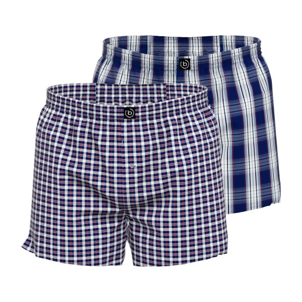 bugatti mens boxer shorts, 2-pack - woven shorts, cotton, check pattern Blue L (Large)