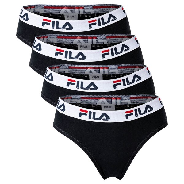 FILA Damen Slip - 4er Pack Briefs, Logo-Bund, Cotton Stretch, einfarbig Schwarz XS