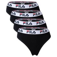 FILA Ladies String, 4-pack - Logo Waistband, Cotton Stretch, Solid Color Black XS (X-Small)