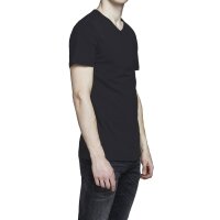 Jack & Jones Mens T-shirt, 2-Pack - JACBASIC V-NECK TEE, Short Sleeve, Solid color, Cotton Black S (Small) 2er Pack (1x2P)