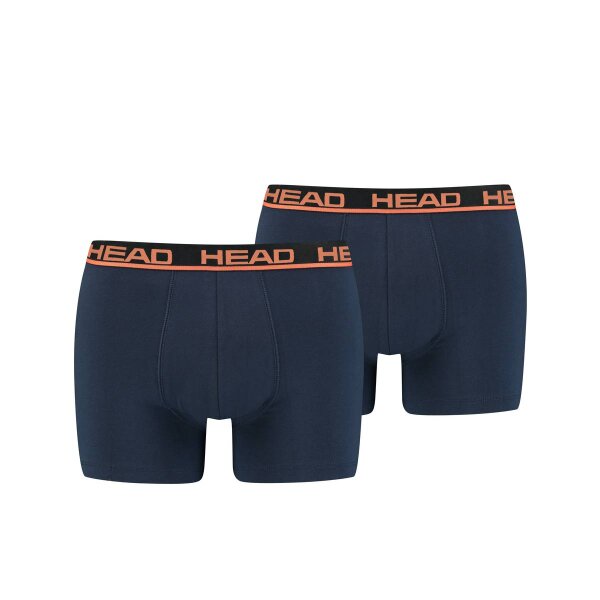 HEAD Herren Boxershort, 2er Pack - Basic, Baumwoll Stretch, einfarbig Dunkelblau/Orange 2XL