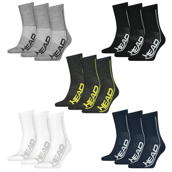 HEAD Unisex Crew Socks - 3-Pack, Sports Socks, Mesh insert, Logo, solid Colour