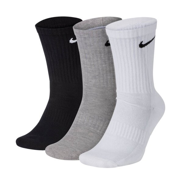 NIKE Unisex 3-Pack Sports Socks - Everyday, Cotton Cushioned Crew, unicoloured Black/Grey/White 38-42 (UK 5-8)