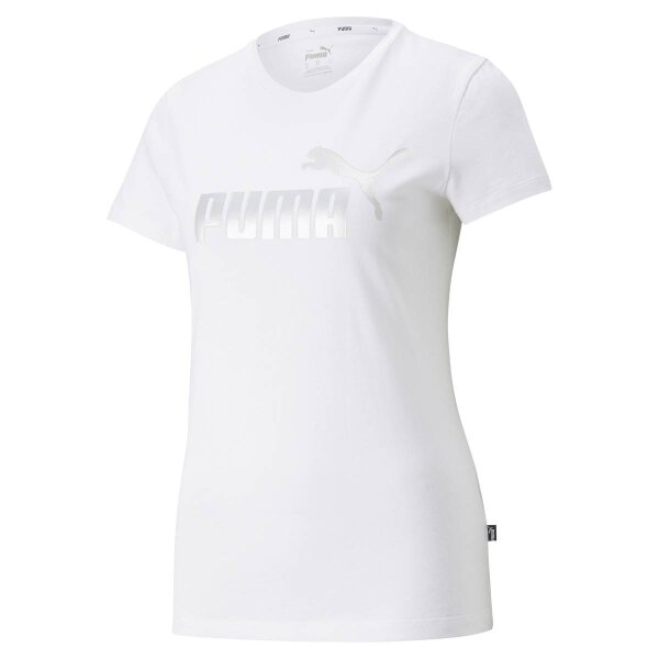 PUMA Damen T-Shirt - ESS+ Metallic Logo Tee, Rundhals, Kurzarm, uni