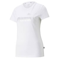 PUMA Women T-Shirt - ESS+ Metallic Logo Tee, round Neck, short Sleeve, uni White XS (X-Small)