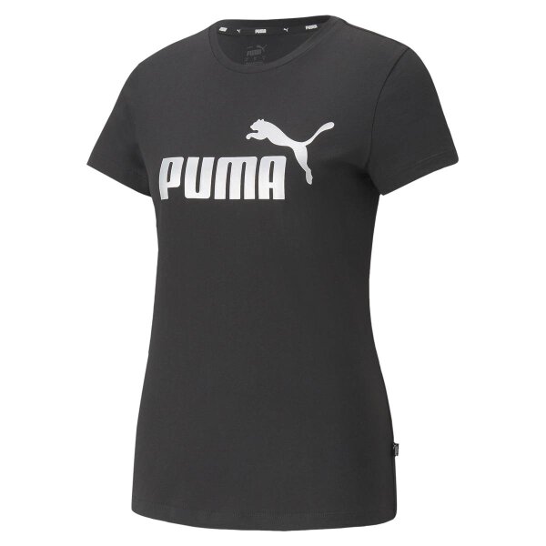 PUMA Damen T-Shirt - ESS+ Metallic Logo Tee, Rundhals, Kurzarm, uni Schwarz S