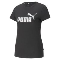 PUMA Damen T-Shirt - ESS+ Metallic Logo Tee, Rundhals, Kurzarm, uni Schwarz M