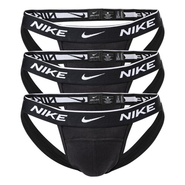 NIKE Mens Jockstrap, Pack of 3 - Jocks, Tanga Briefs, Stretch Cotton Black S (Small)