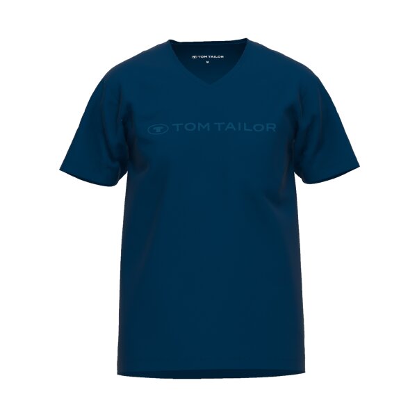 TOM TAILOR Herren T-Shirt - Kurzarm, V-Ausschnitt, Baumwolle, Print, einfarbig