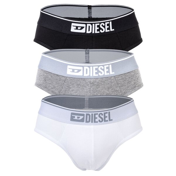 DIESEL Mens Briefs, 3-Pack - UMBR-ANDRETHREEPACK, Briefs, Cotton Stretch, plain Black/Grey/White 2XL (XX-Large)