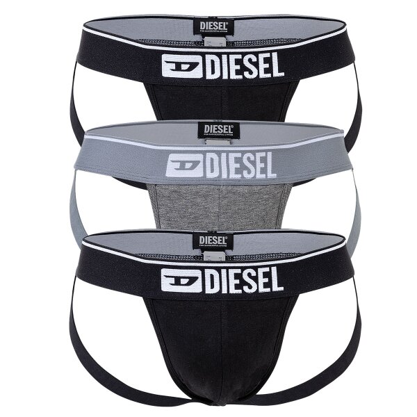 DIESEL Herren Jockstrap 3 Pack - UMBR-JOCKYTRHEEPACK, Tanga Slip, einfarbig Grau/Schwarz L