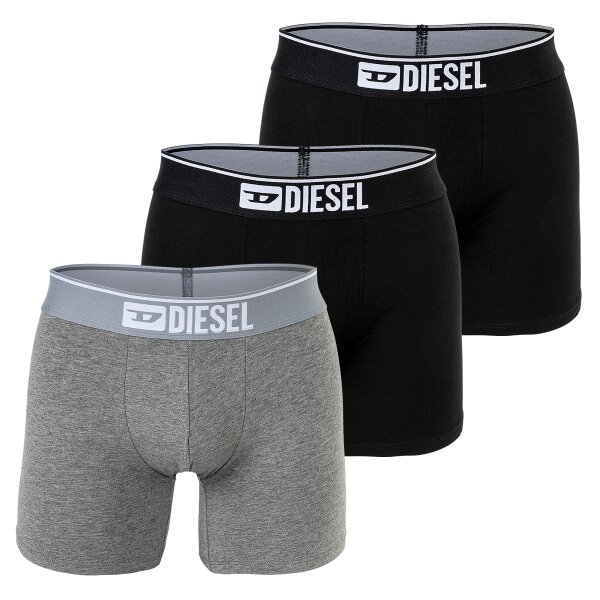 DIESEL Herren Boxershorts, 3er Pack - UMBX-SEBASTIANTHREEPACK, Boxer Long, Cotton Stretch Schwarz/Grau S