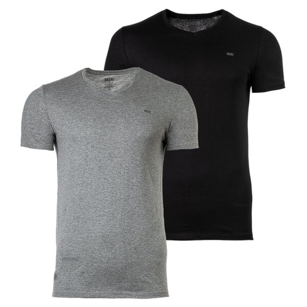 DIESEL Mens T-Shirt 2 Pack- UMTEE-MICHAEL-TUBE, V neck, short sleeve, Logo Black/Grey 2XL (XX-Large)