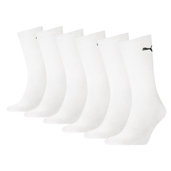 PUMA Unisex Sportsocken, 6er Pack - Sport Crew Socken, ECOM, Logo, einfarbig Weiß 43-46