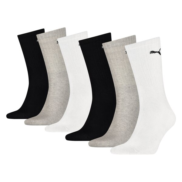 PUMA Unisex Sports Socks, 6-Pack - Sport Crew Socks, ECOM, Logo, plain Black/White/Grey 47-49 (UK 11.5-13)