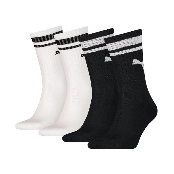 PUMA Unisex Sport-Socken, 4er Pack - Crew Heritage, ECOM, Frottee-Sohle, Streifen Schwarz/Weiß 35-38