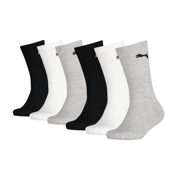 PUMA Kids Socks, 6-Pack - Sport Junior ECOM, ribbed Cuffs, Logo Black/White/Grey 31-34 (12-1.5 UK)