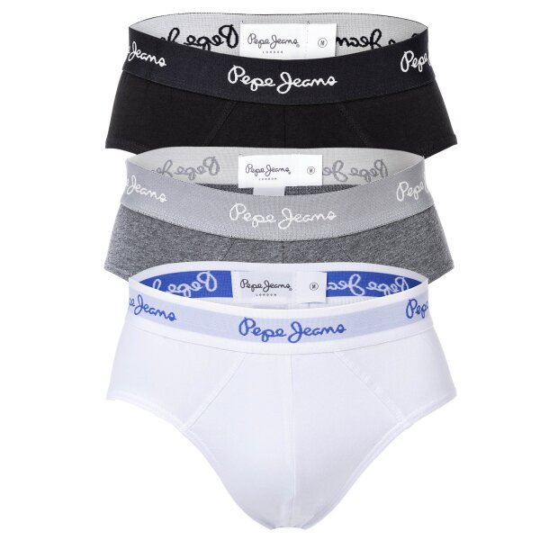Pepe Jeans Mens Briefs, 3-Pack - RALPH, Briefs, Cotton Stretch, Logo Waistband Black/White/Grey S (Small)