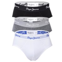 Pepe Jeans Mens Briefs, 3-Pack - RALPH, Briefs, Cotton Stretch, Logo Waistband Black/White/Grey S (Small)