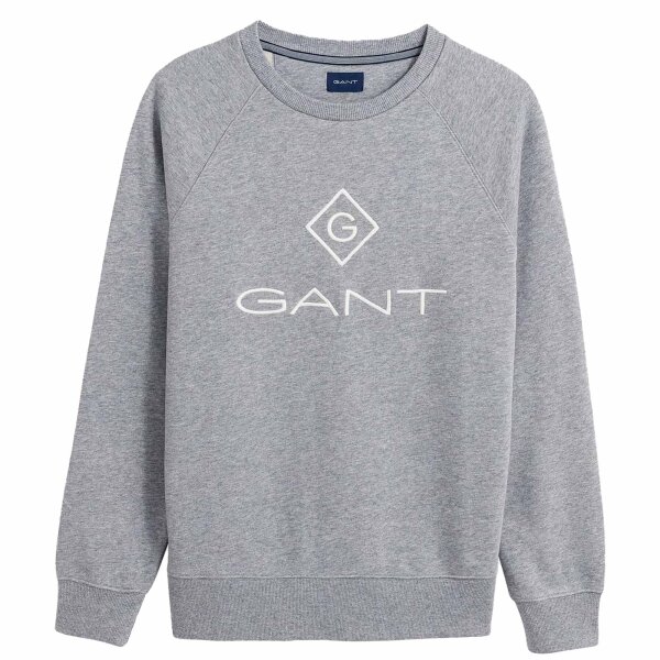 GANT Herren Sweatshirt - Lock Up C-Neck Sweat, Sweater, Rundhals, Logo Stickerei Grau 5XL