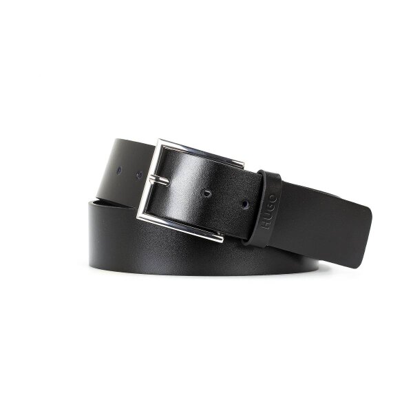 HUGO Mens Belt - Giaspo_Sz40, Genuine Leather, Metal Buckle, Embossed Logo
