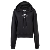 REPLAY Damen Sweatshirt - Kapuzenpullover, Hoodie, Logo, Bio-Baumwolle Schwarz L