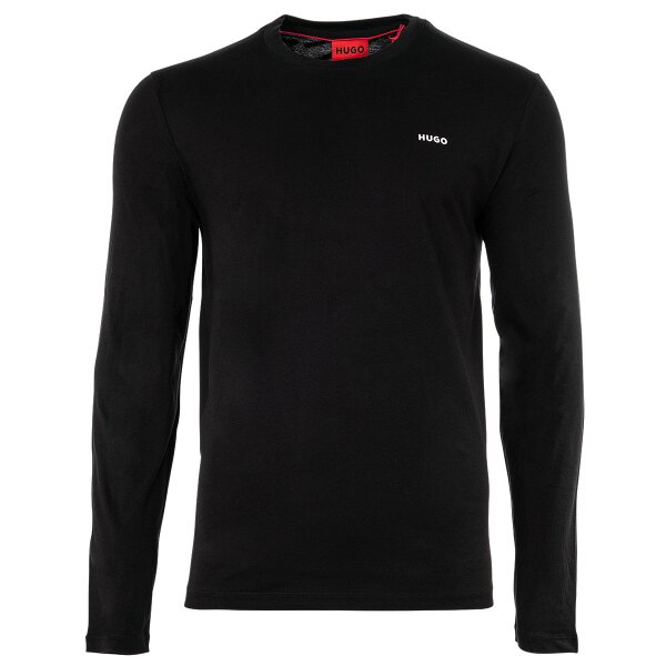 HUGO Mens Long Sleeve - DEROL222, Round Neck, Long Sleeve Shirt, Logo Print, Cotton Black 2XL (XX-Large)