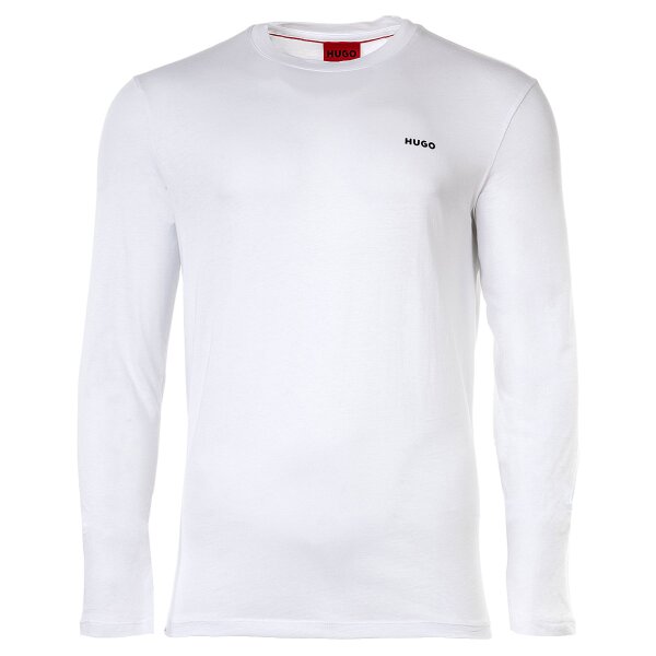 HUGO Herren Longsleeve - DEROL222, Rundhals, Langarm Shirt, Logo-Print, Baumwolle Weiß S