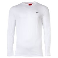 HUGO Mens Long Sleeve - DEROL222, Round Neck, Long Sleeve Shirt, Logo Print, Cotton White S (Small)