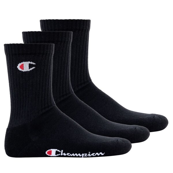 Champion Unisex Socken, 3 Paar - Crew Socken Basic Schwarz EU 43-46