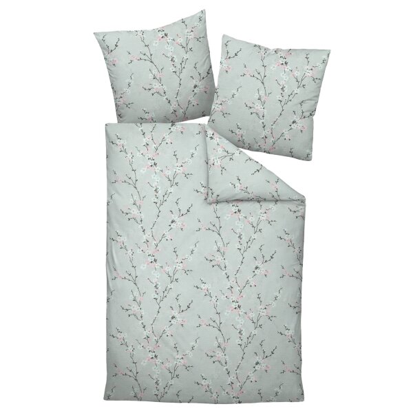 Janine Bed Linen 2 Pieces - Mako-Soft-Seersucker, Cotton, floral Silver 135x200cm