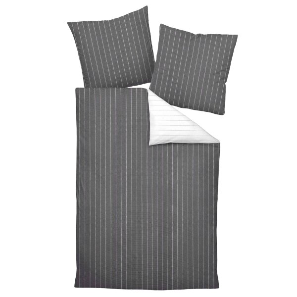 Janine Bed Linen 2 Pieces - Mako-Soft-Seersucker, Cotton, striped Dark grey 135x200cm