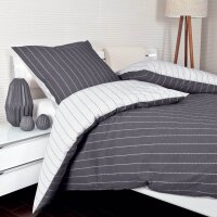 Janine Bed Linen 2 Pieces - Mako-Soft-Seersucker, Cotton, striped Dark grey 135x200cm