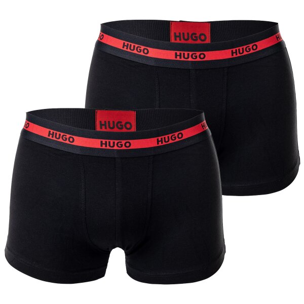 HUGO Herren Boxer Shorts, 2er Pack - Trunks Twin Pack, Logo, Cotton Stretch Schwarz S