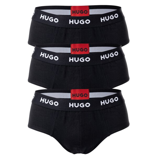 HUGO Herren Slips, 3er Pack - Hip Briefs Triplet Pack, Logo, Cotton Stretch Schwarz L