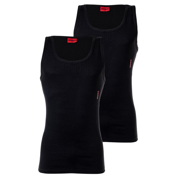 HUGO Mens vest, 2-pack - Tank Top Twin Pack, double rib, cotton stretch Black S (Small)