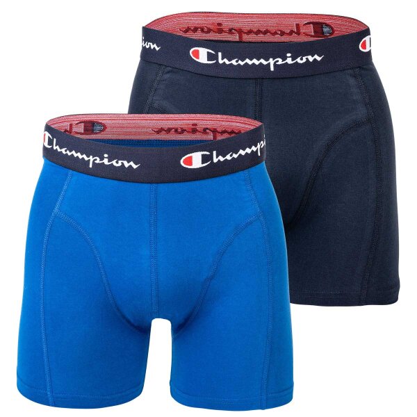 Champion Herren Boxershorts, 2er Pack - Baumwolle, Logobund, einfarbig Blau/Marine S