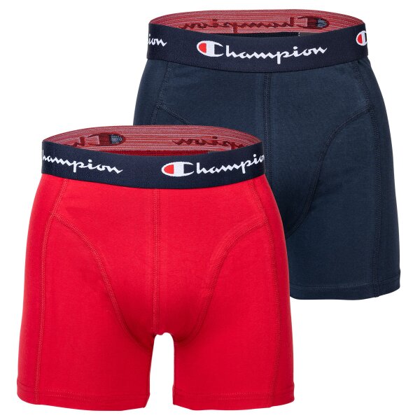 Champion Herren Boxershorts, 2er Pack - Baumwolle, Logobund, einfarbig Marine/Rot 2XL