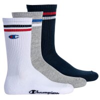 Champion Unisex Socken, 3 Paar - Crew Socken, Logo, Streifen Blau/Weiß/Grau EU 39-42