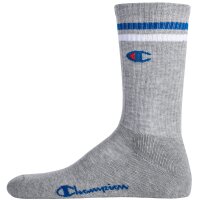 Champion Unisex Socken, 3 Paar - Crew Socken, Logo, Streifen Blau/Weiß/Grau EU 39-42