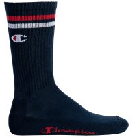 Champion Unisex Socken, 3 Paar - Crew Socken, Logo, Streifen Blau/Weiß/Grau EU 39-42