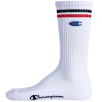Champion Unisex Socken, 3 Paar - Crew Socken, Logo, Streifen Blau/Weiß/Grau EU 39-42