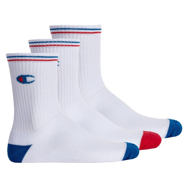 Champion Unisex Socken, 3 Paar - Crew Socken, Logo, Streifen Weiß EU 35-38