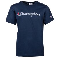 Champion Kids Unisex T-Shirt - Crewneck, Round Neck, Cotton, Large Logo, Solid Color Blue S (Small)