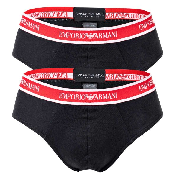 EMPORIO ARMANI Herren Slips, 2er Pack - Briefs, Unterwäsche, Stretch Cotton Schwarz M