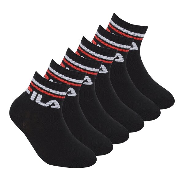 FILA Kids socks, 6-pack - Quarter, logo, stripes, solid color Black 23-26