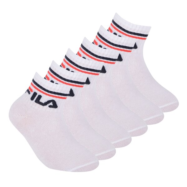 FILA Kinder Socken, 6er Pack - Qaurter, Logo, Streifen, einfarbig Weiß 31-34