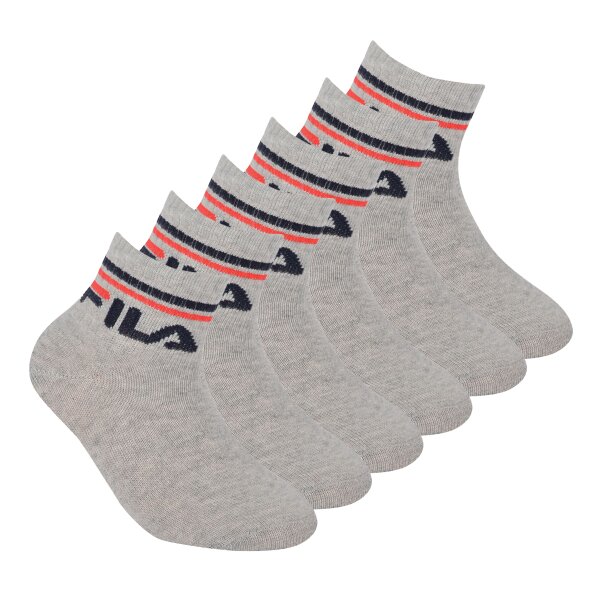 FILA Kinder Socken, 6er Pack - Qaurter, Logo, Streifen, einfarbig Grau 27-30